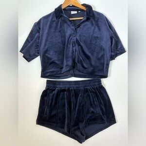 NIA 2 Piece Lounge Set Navy Blue Top Small, Bottoms Medium